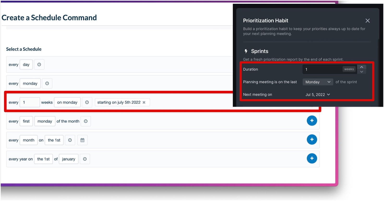 Wöchentliche Planungsoption
