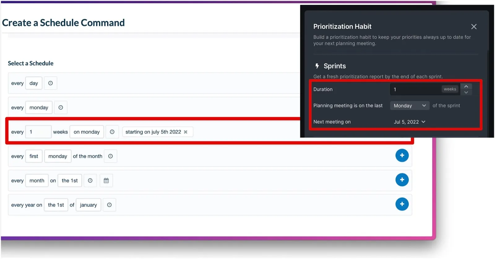 週次スケジュールオプション