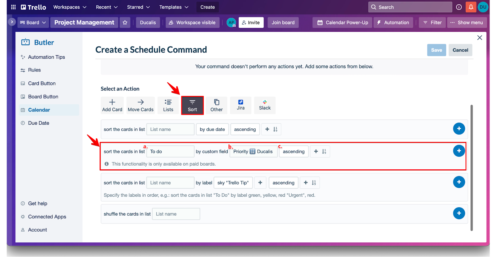 並べ替えアクションの設定