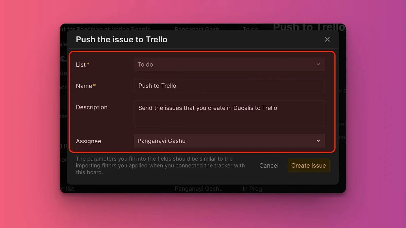 カード設定オプションが表示された Trello にプッシュダイアログ