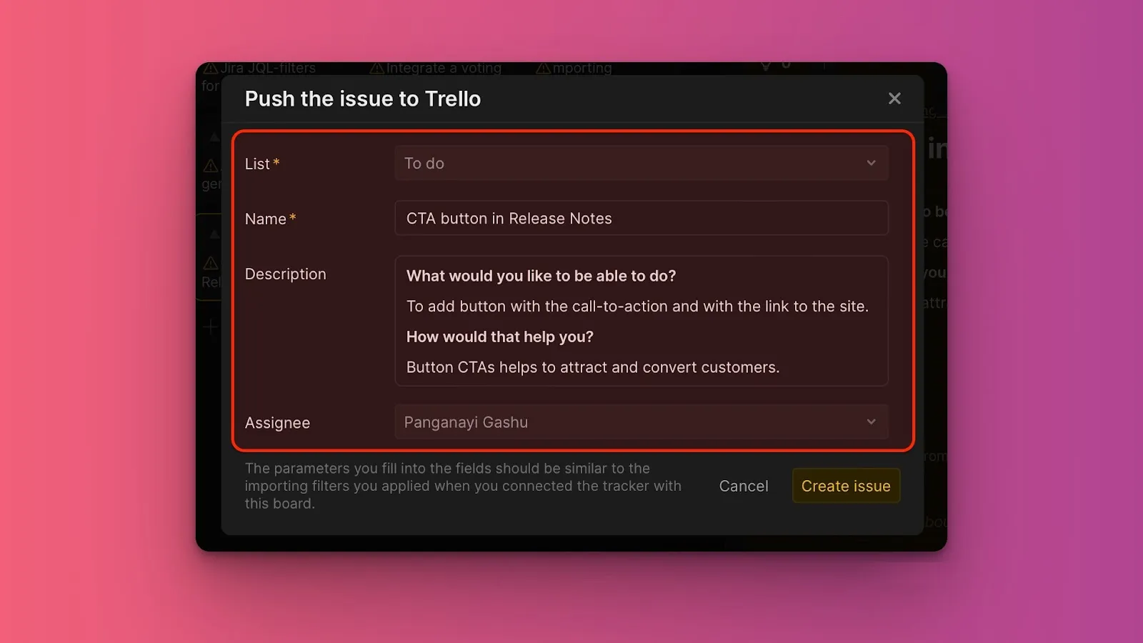 投票アイデアから Trello カードを設定