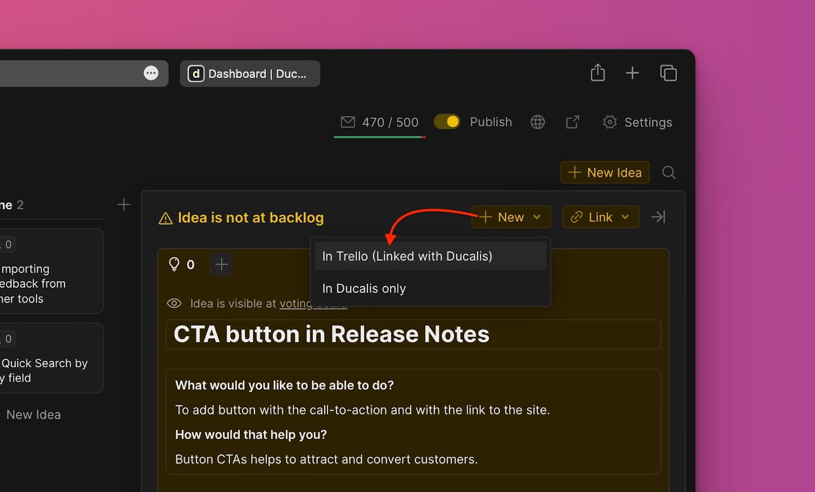 Option 'In Trello erstellen' aus Ideenkarte