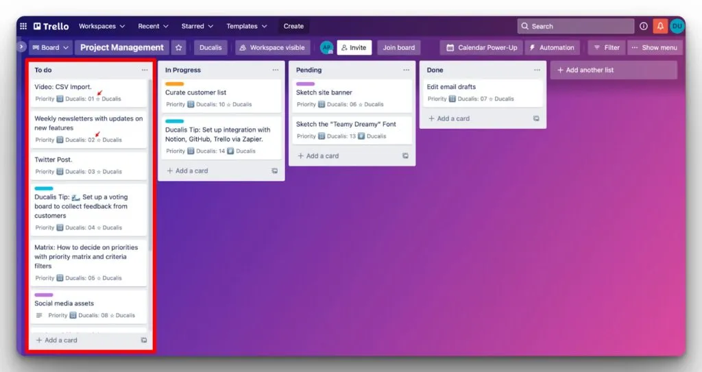 優先度ランキング付きの Trello カード