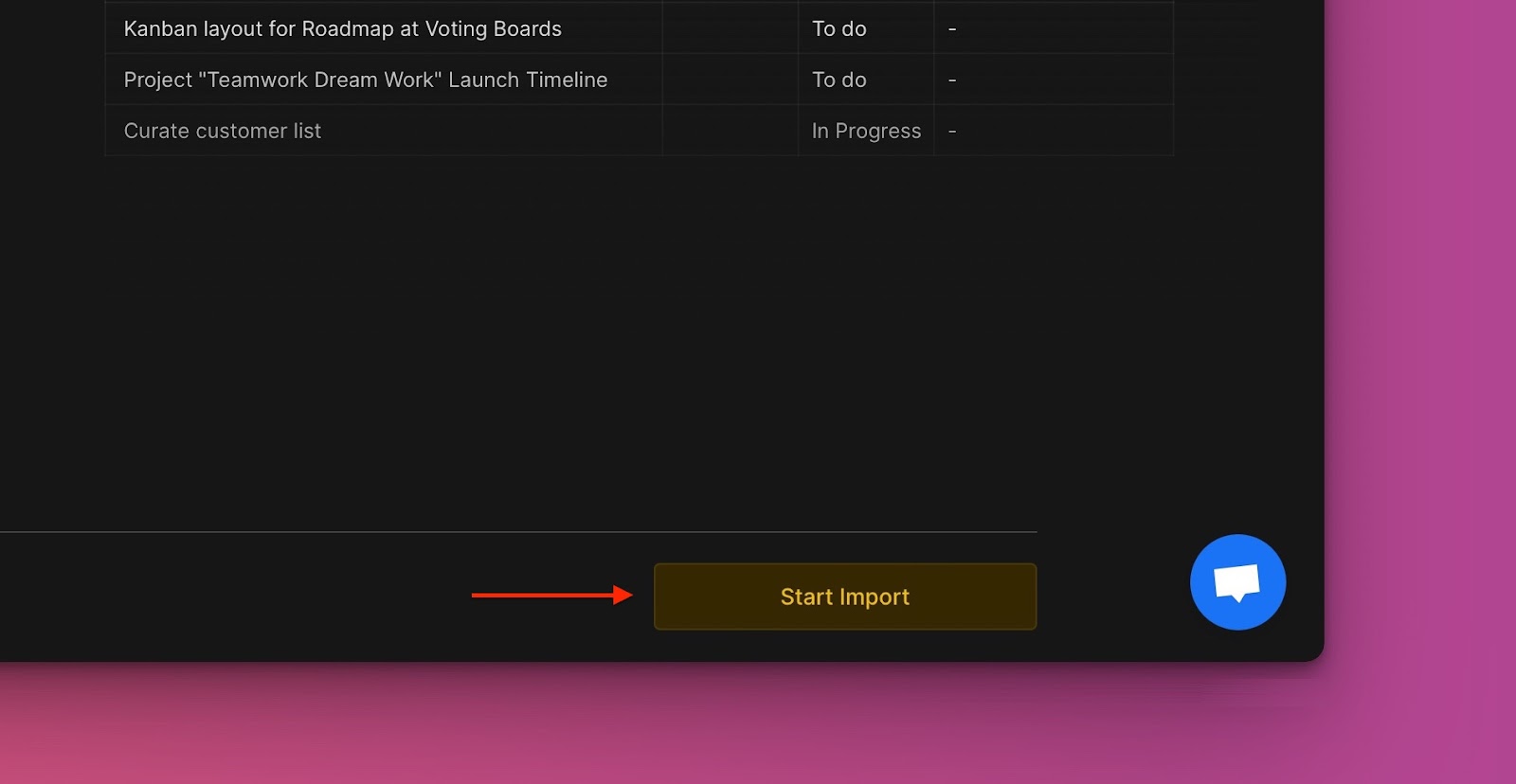 Schaltfläche Start Import