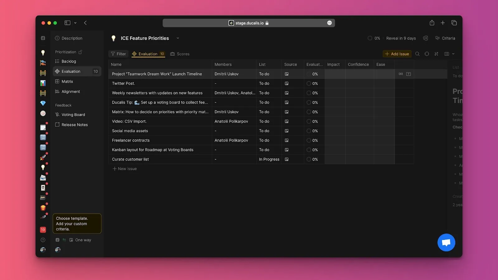 インポートされた Trello カードを含むボード