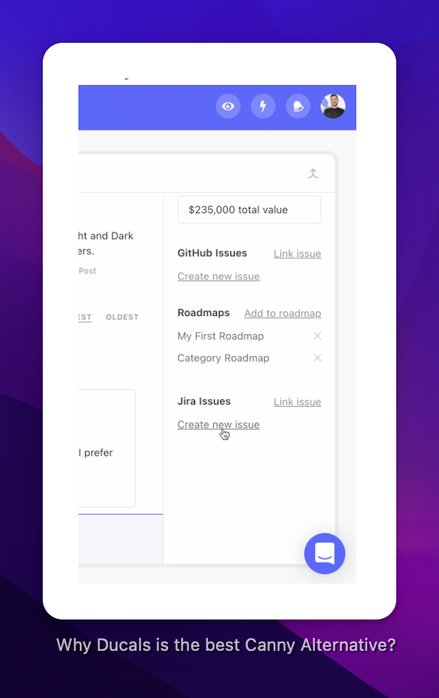 Canny interface showing link to task tracker