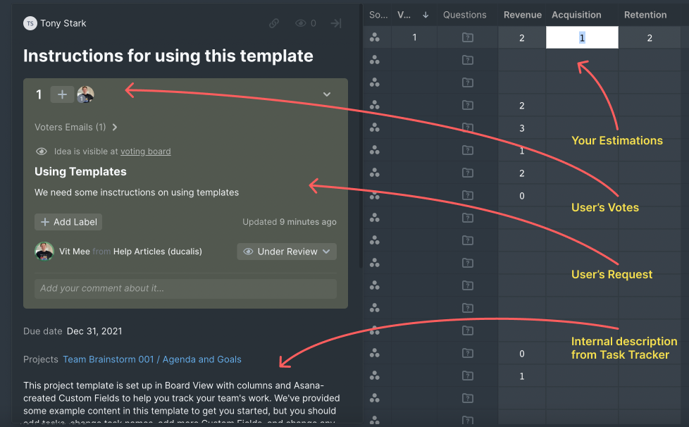 Diagram showing two-way sync between product and task tracker