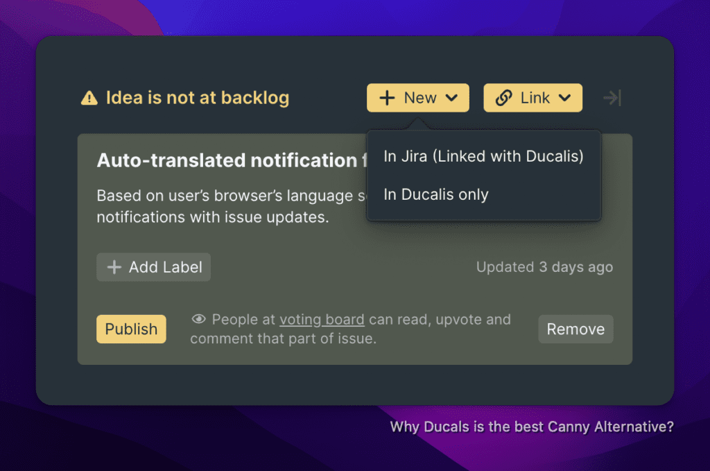 Product interface showing task tracker integration