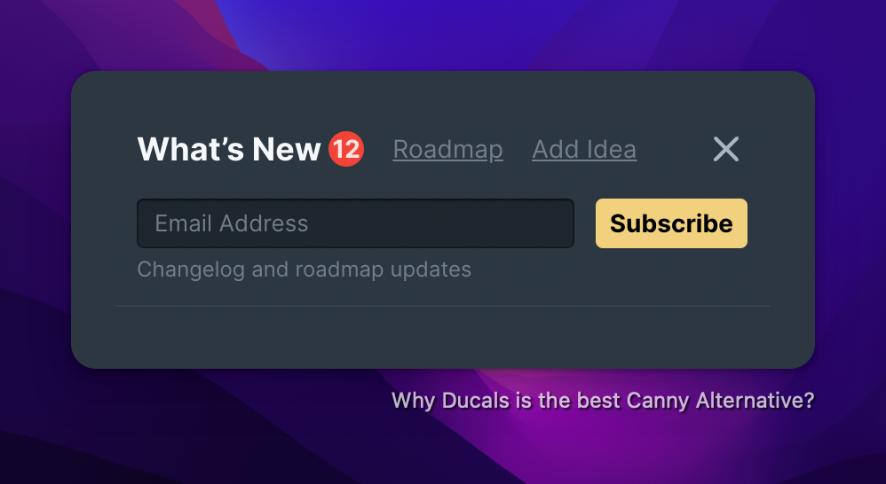 Email subscription form in voting widget