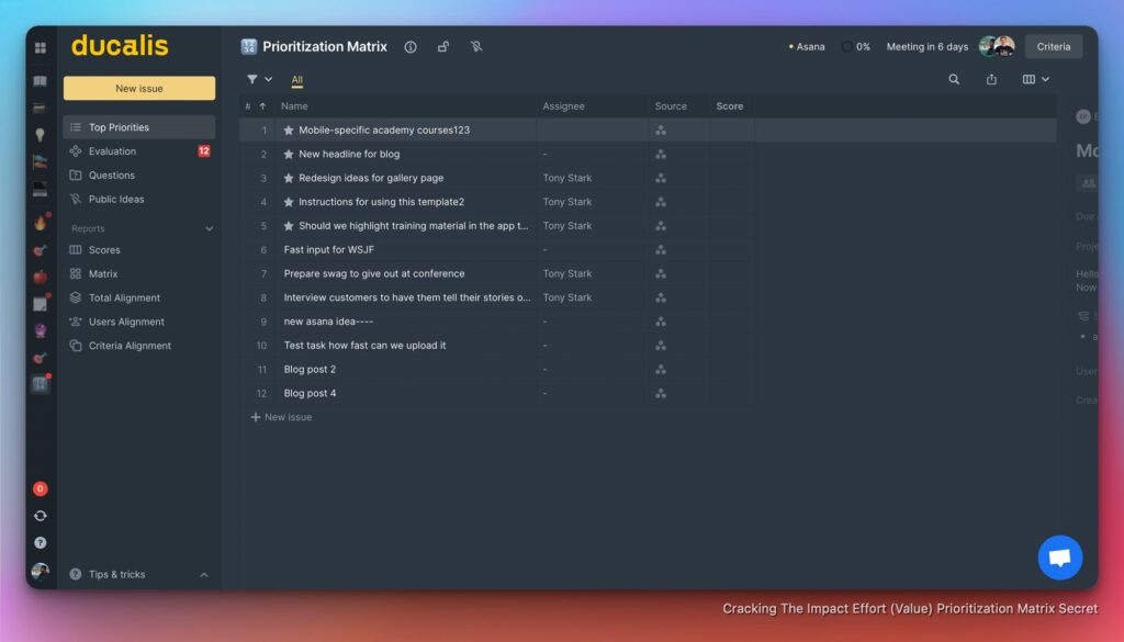 Task list view showing imported tasks ready for evaluation