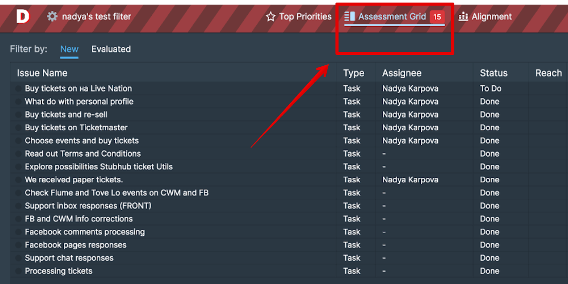 Task evaluation interface