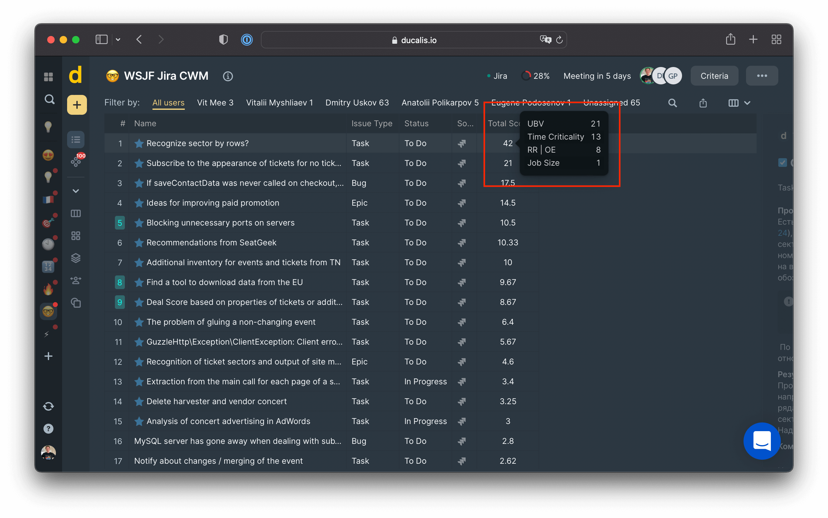 View how a task was prioritized with score breakdown