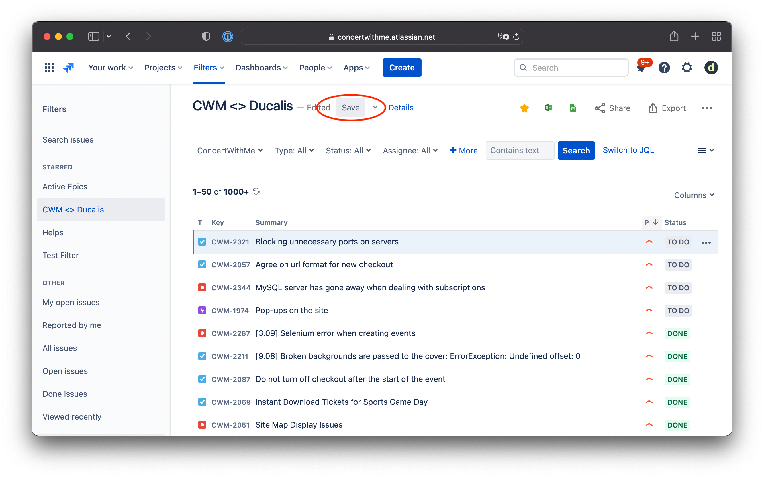 Jira フィルタの保存