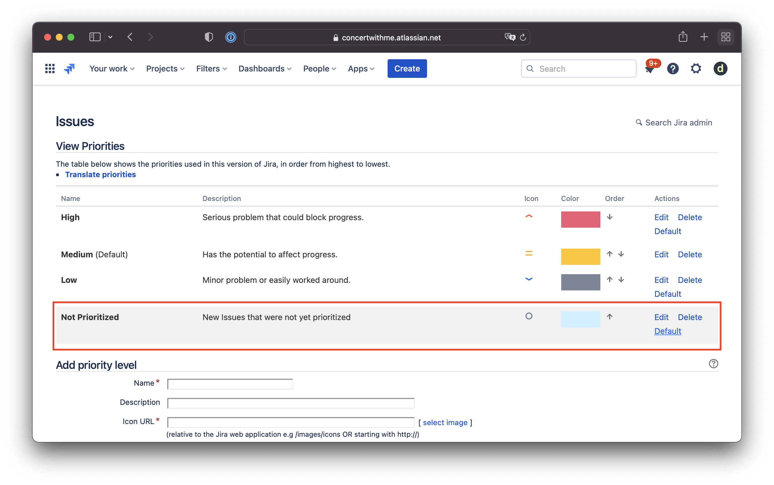 Jira custom Priority level created