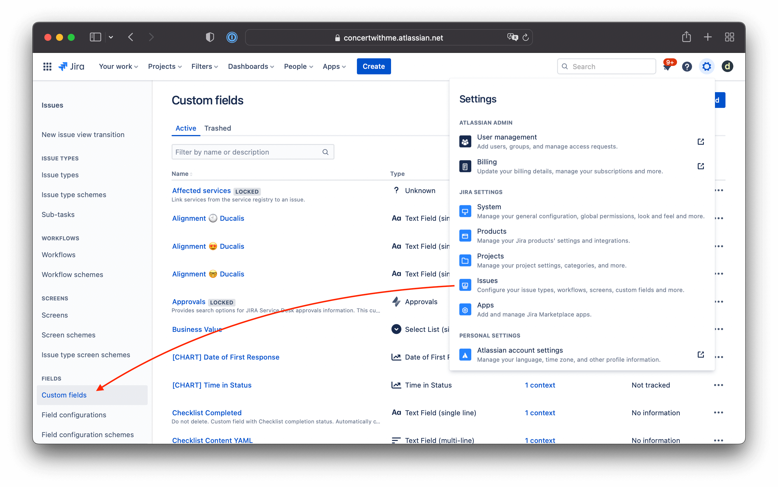Jira Custom Field Settings