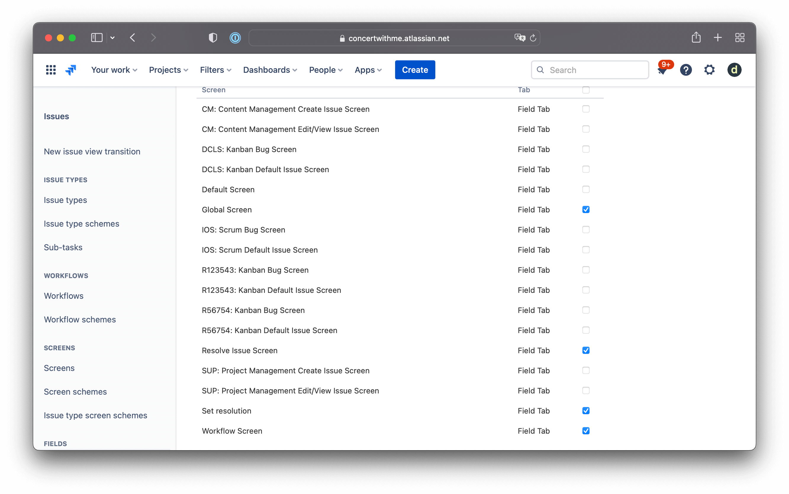 Jira スクリーン設定
