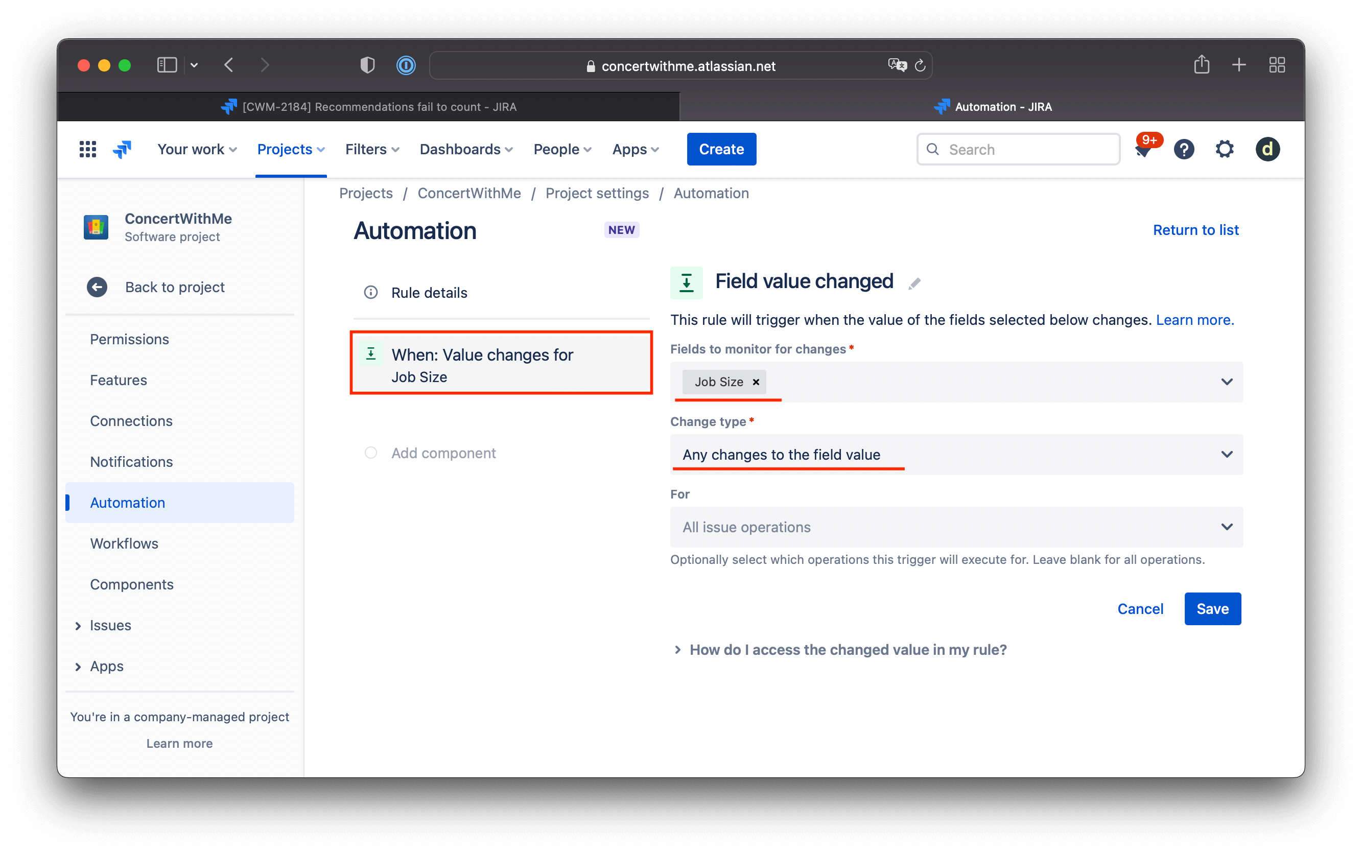 Jira Automation trigger for WSJF Score