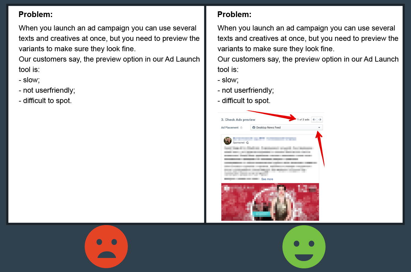 Example of specific problem statement with links and screenshots