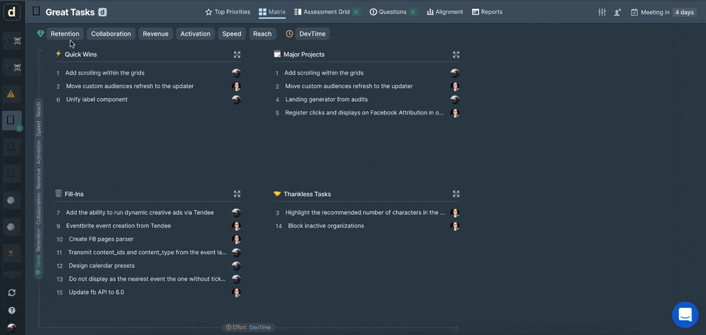 Hiding criteria to focus on current objectives