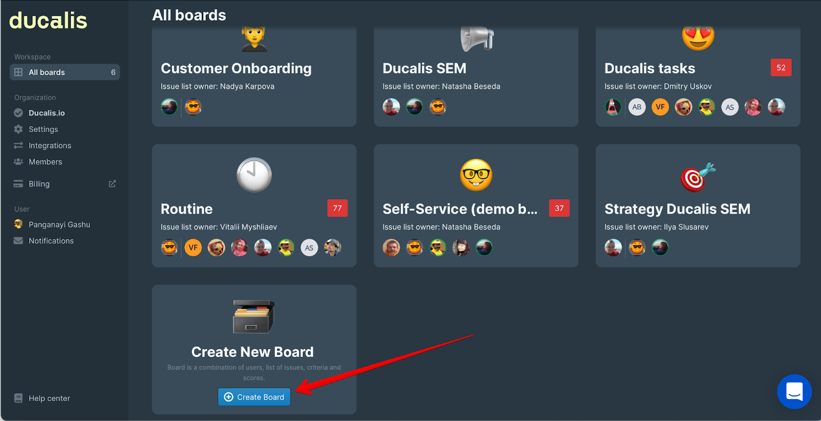 Create Board button