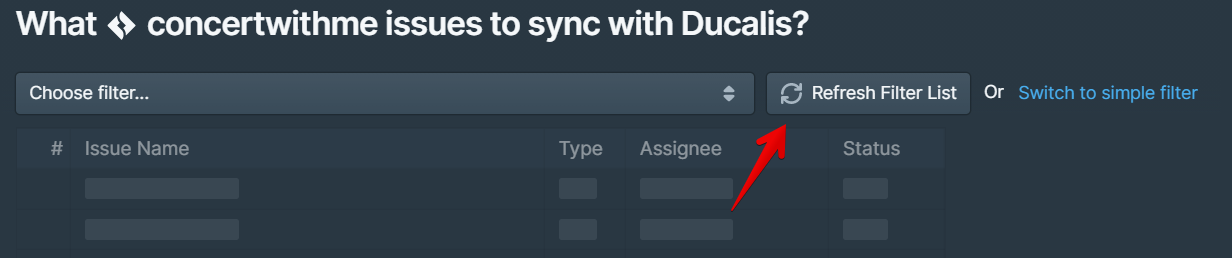 フィルターリストを更新