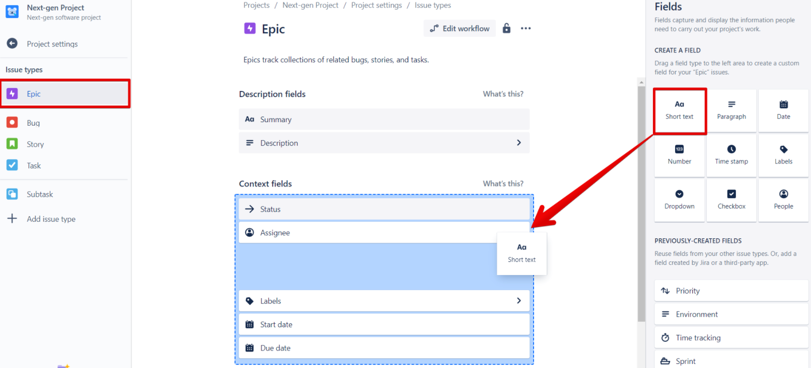 Drag short text field
