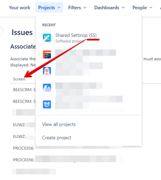 Project sharing settings