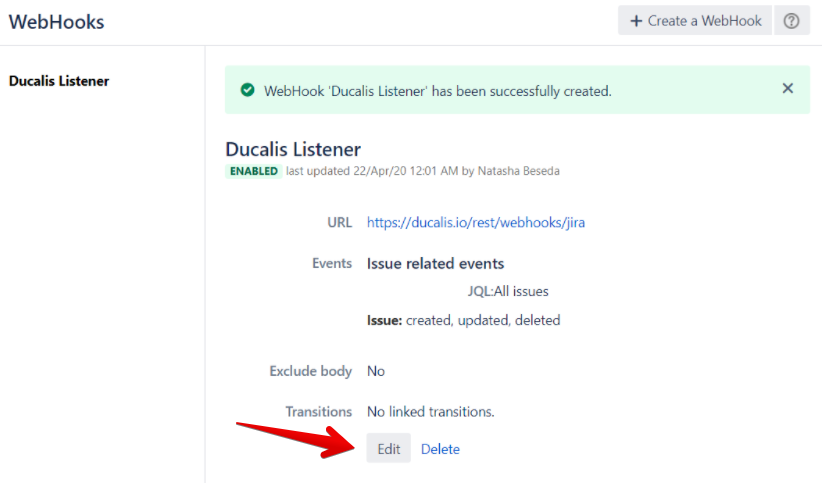 アクティブな Webhook