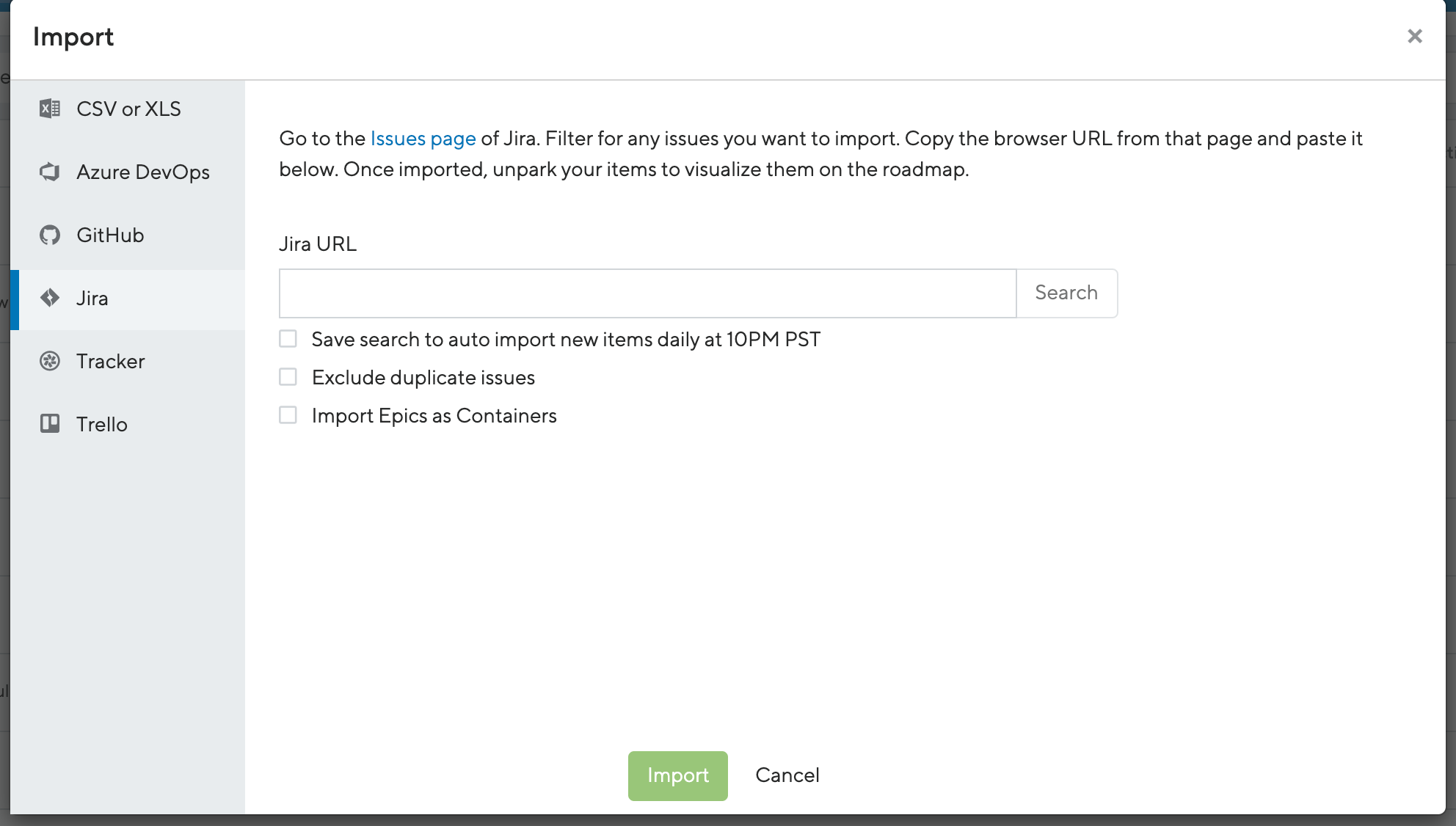 Import from timeline