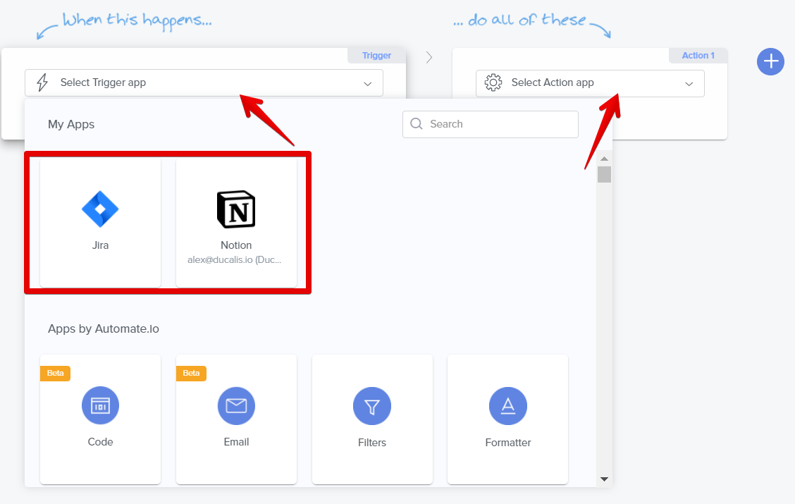 Select trigger and action