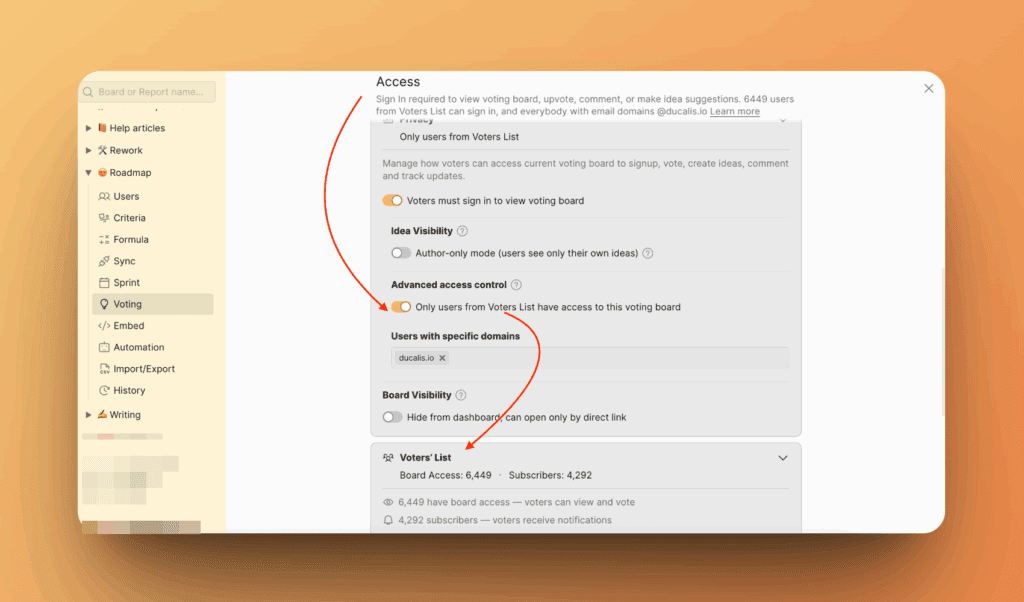 投票者リストの投票ボードプライバシー設定