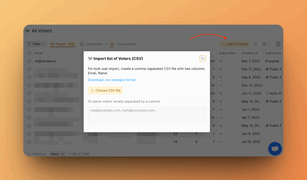 投票者をインポートボタンの場所