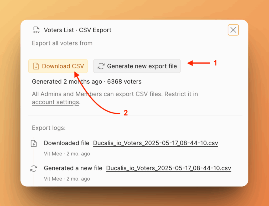 生成された CSV ファイルをダウンロード