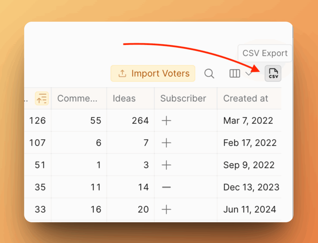 CSV エクスポートボタンの場所