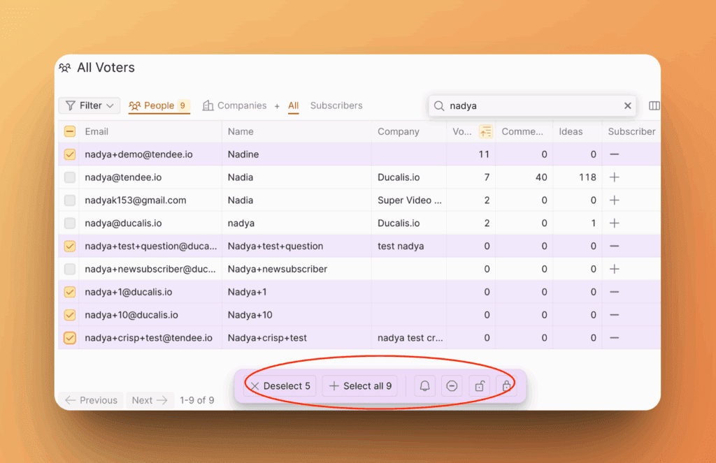 Massenaktionsmenü für Abstimmende