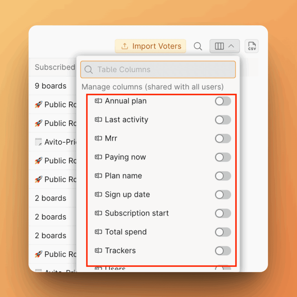 Benutzerdefinierte Spalten, die über SSO oder API zum Filter Subscribers hinzugefügt wurden