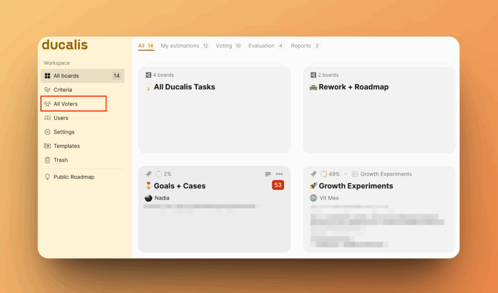 サブスクライバーリストを表示する All Voters ページ