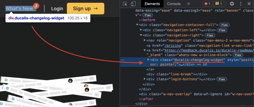 Widget-Button im Landingpage-Header