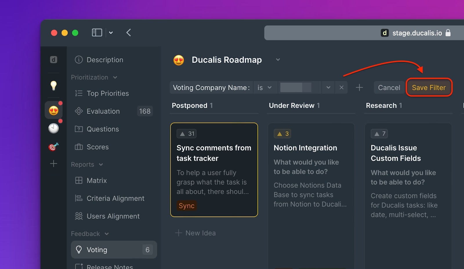 Speichern des Filters