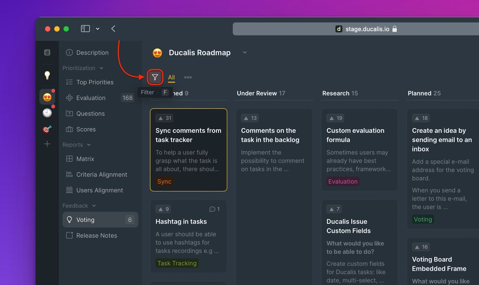 Position des Filter-Symbols