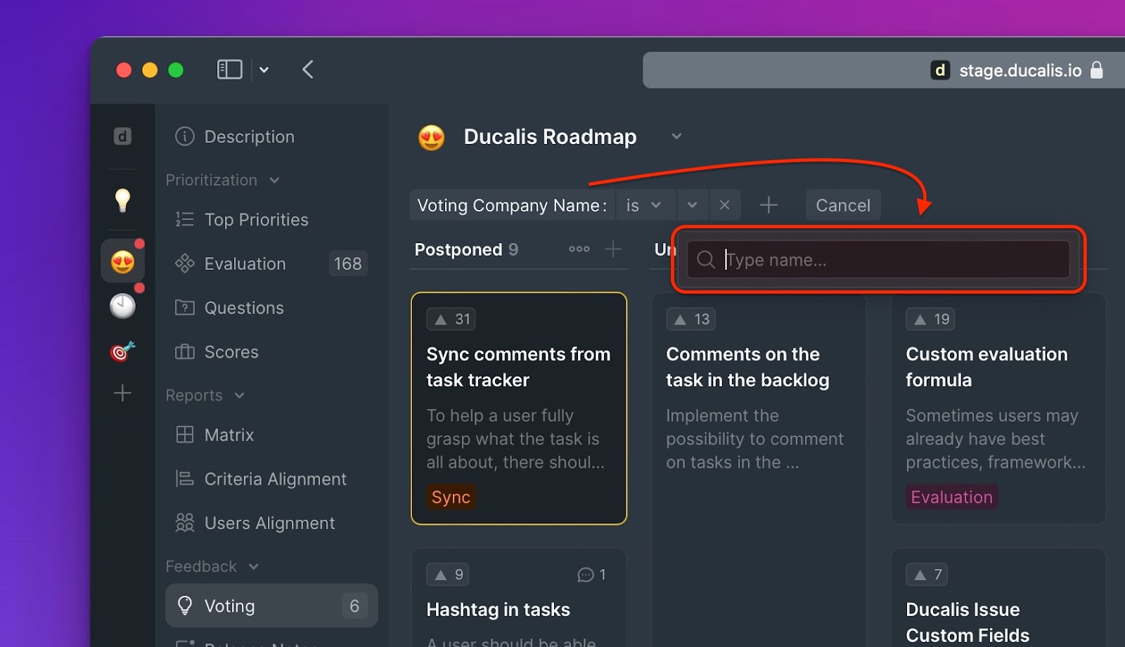 Eingabe des Filterwerts