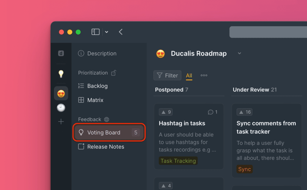 Voting Board-Bereich in der Navigation