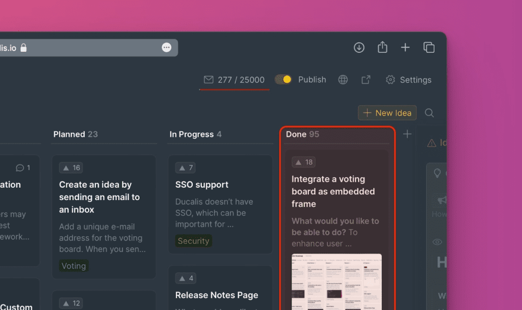完了列内のアイデアカード