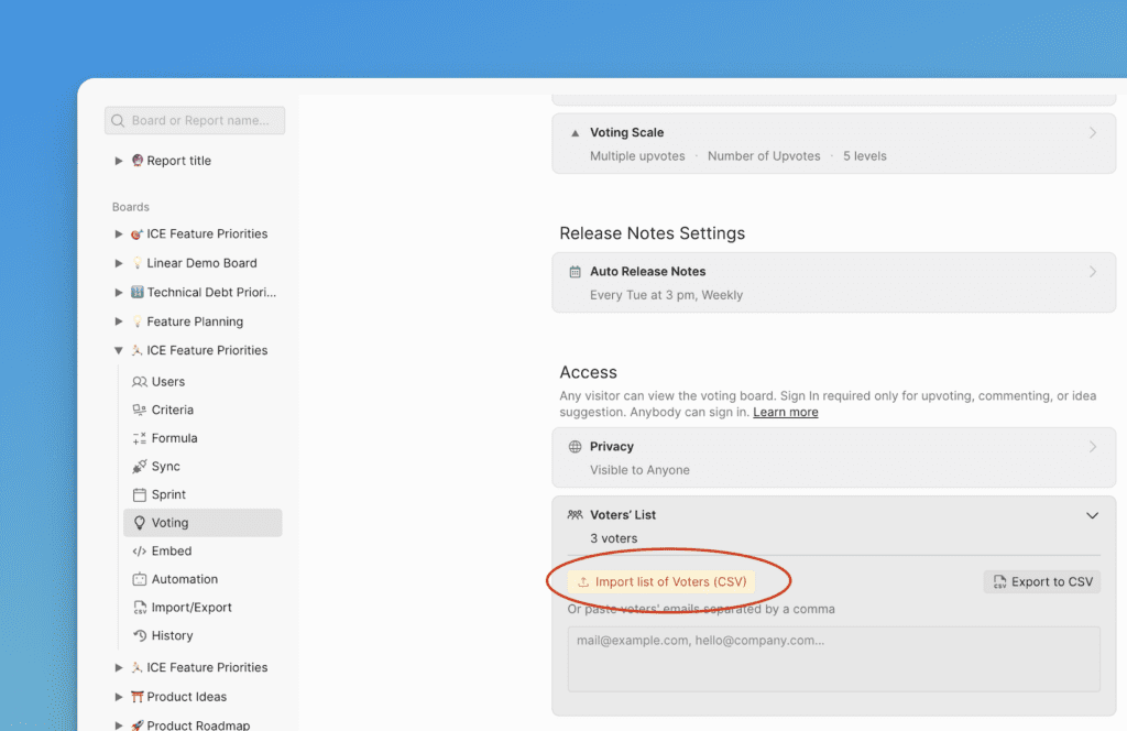 Oberfläche zum Importieren von Abstimmenden mit CSV-Upload-Option