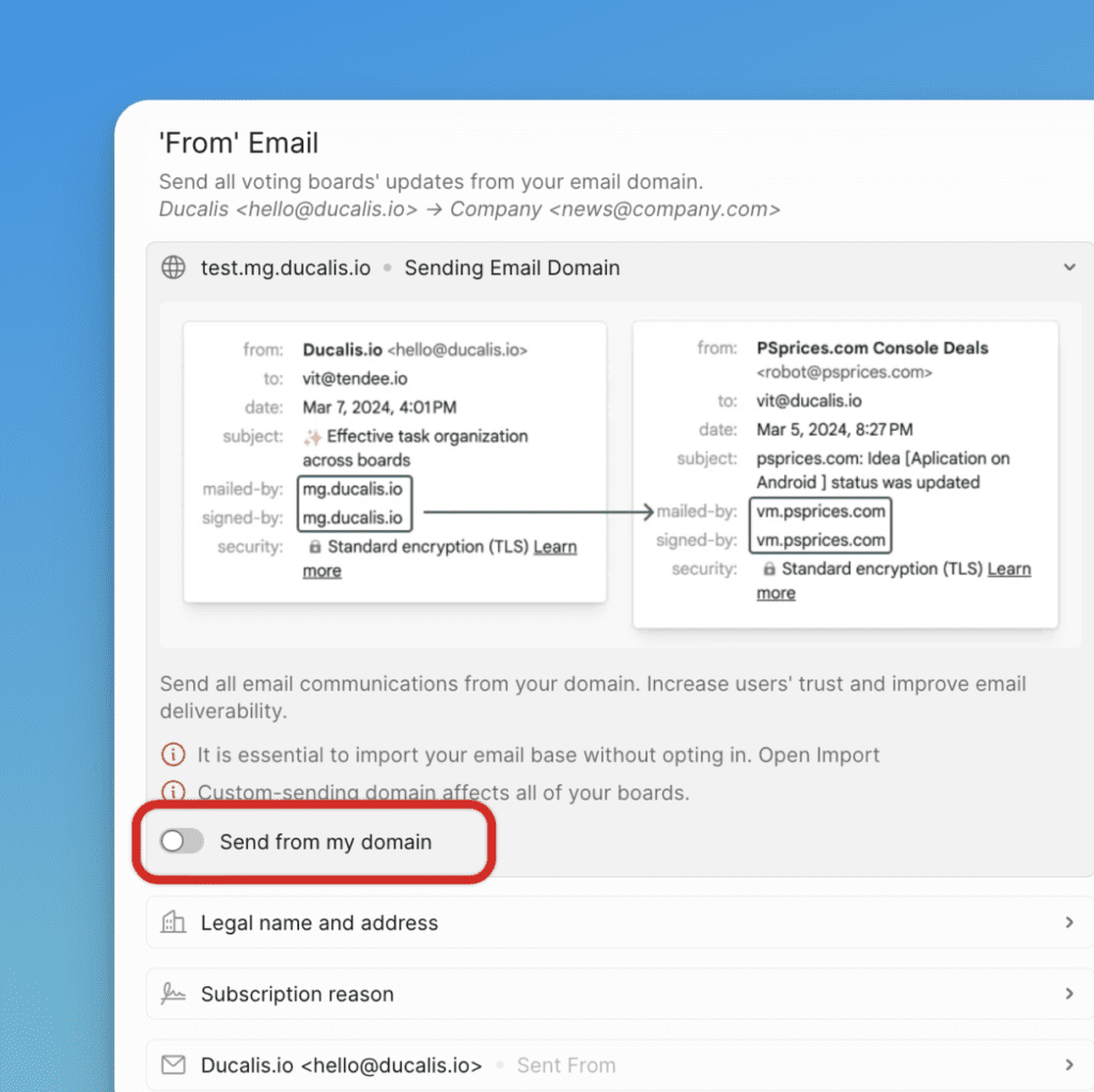 カスタムメールドメインのトグルを有効化