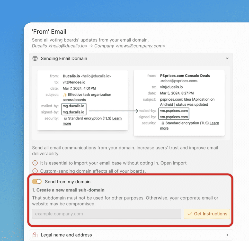 Formular zur Konfiguration der Custom Domain