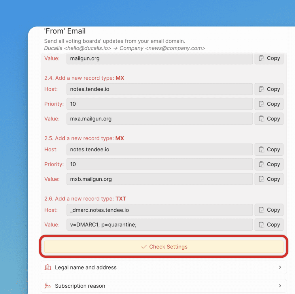 Button 'Check Settings'
