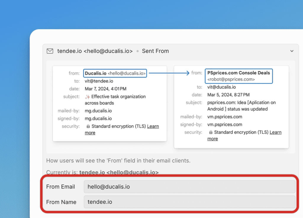 送信者名とメールの設定