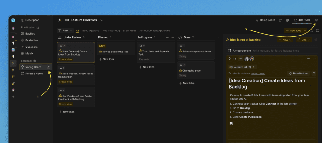 投票ボード設定メニュー
