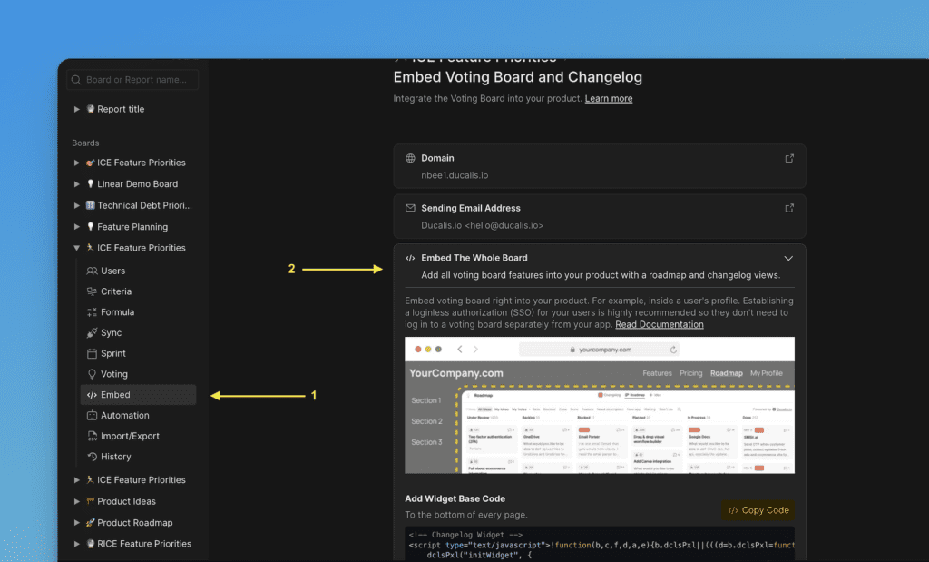 埋め込み設定パネル